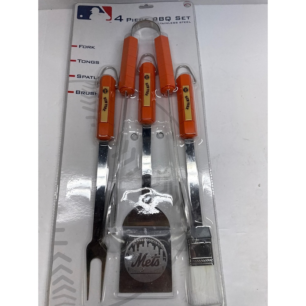 MLB New York Mets 4 Piece BBQ Set Stainless Steel Grilling Tools Siskiyou Sports